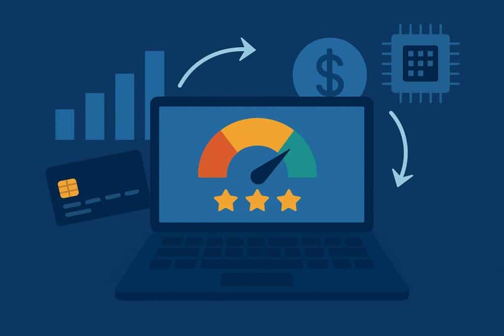 Fintech company analyzing real-time credit scoring data on digital dashboard for investment decisions