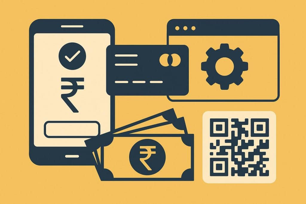 Digital payment gateway icons and alternative payment method symbols in India for online transactions