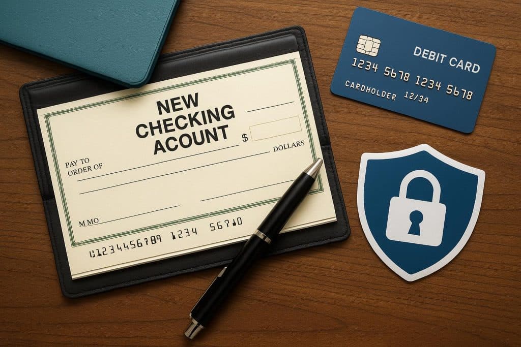 Bank customer securing online checking account to prevent fraud and protect financial information