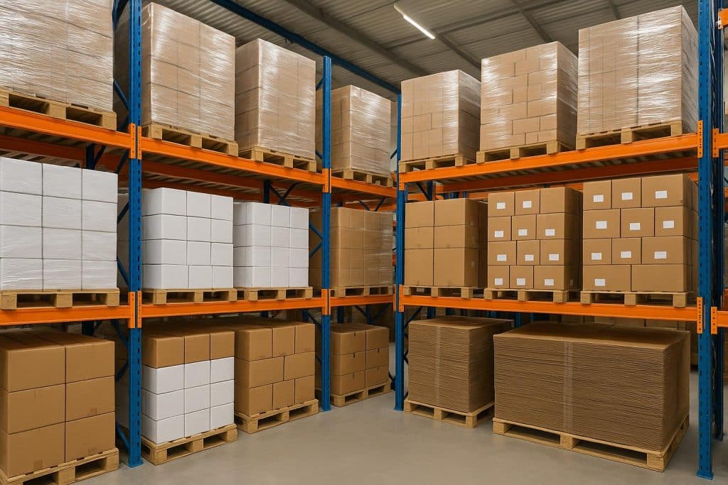 Warehouse with customized pallet racking systems organized for efficient inventory storage solutions