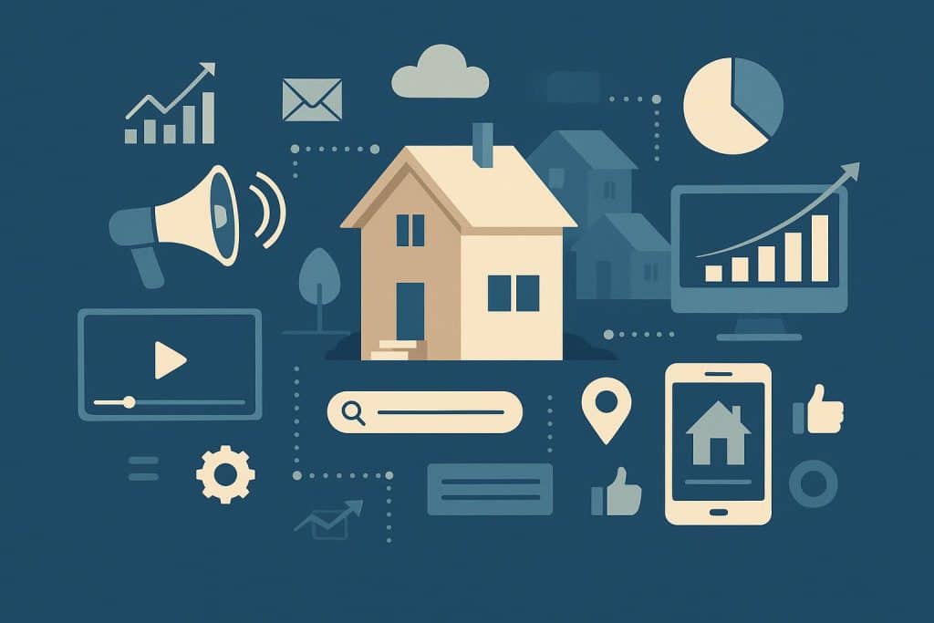 Modern real estate agent using digital marketing tools to promote properties online