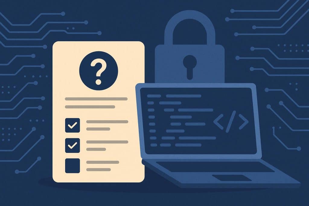 Beyond the code: 5 Behavioral questions that are secretly technical tests Coding interview assessment with behavioral and technical question icons on a digital screen