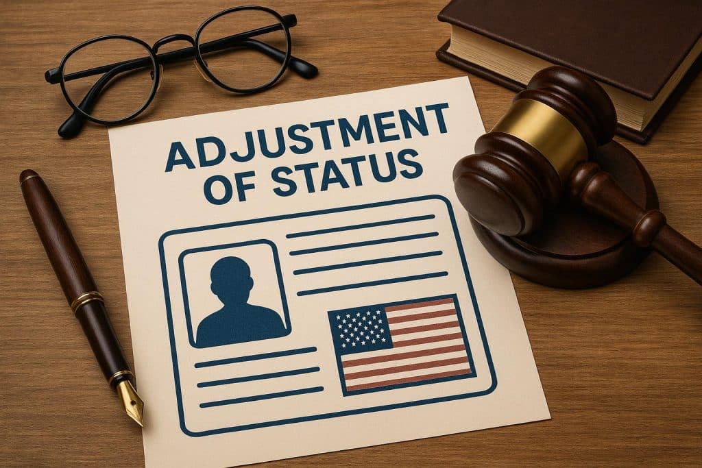 Adjustment of status process paperwork and legal documents for U.S. permanent residency