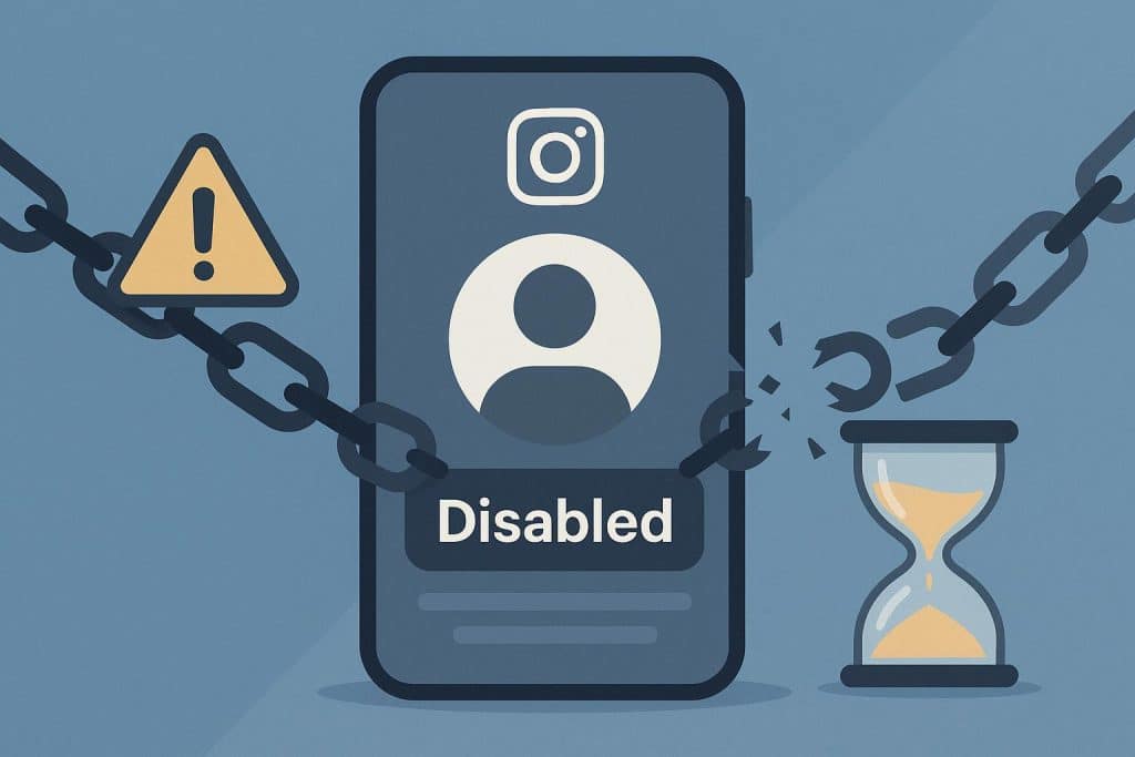 How to Act Quickly So a Disabled Instagram Account Doesn’t Get Lost Forever Instagram app with warning symbol showing account disabled notice on smartphone screen