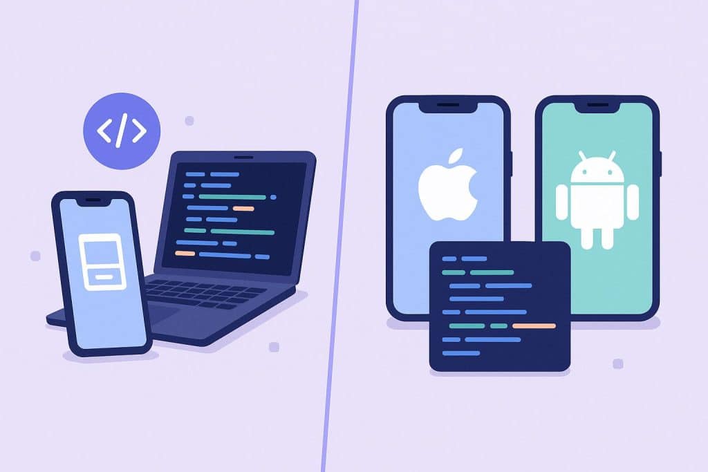 Mobile app codebases illustration comparing single vs. dual tech stack development strategies