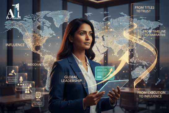 Global professional passport with leadership symbols highlighting EB1A immigration success