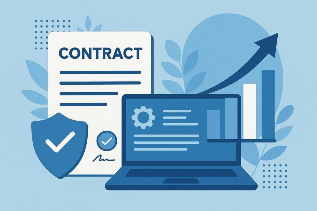 Ways Contract Management Software Drives Business Transformation Modern contract management dashboard showing analytics and workflow for business transformation