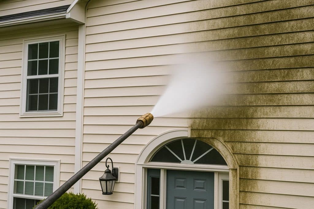 Power washing a residential exterior in Upper Marlboro MD for clean, well-maintained curb appeal