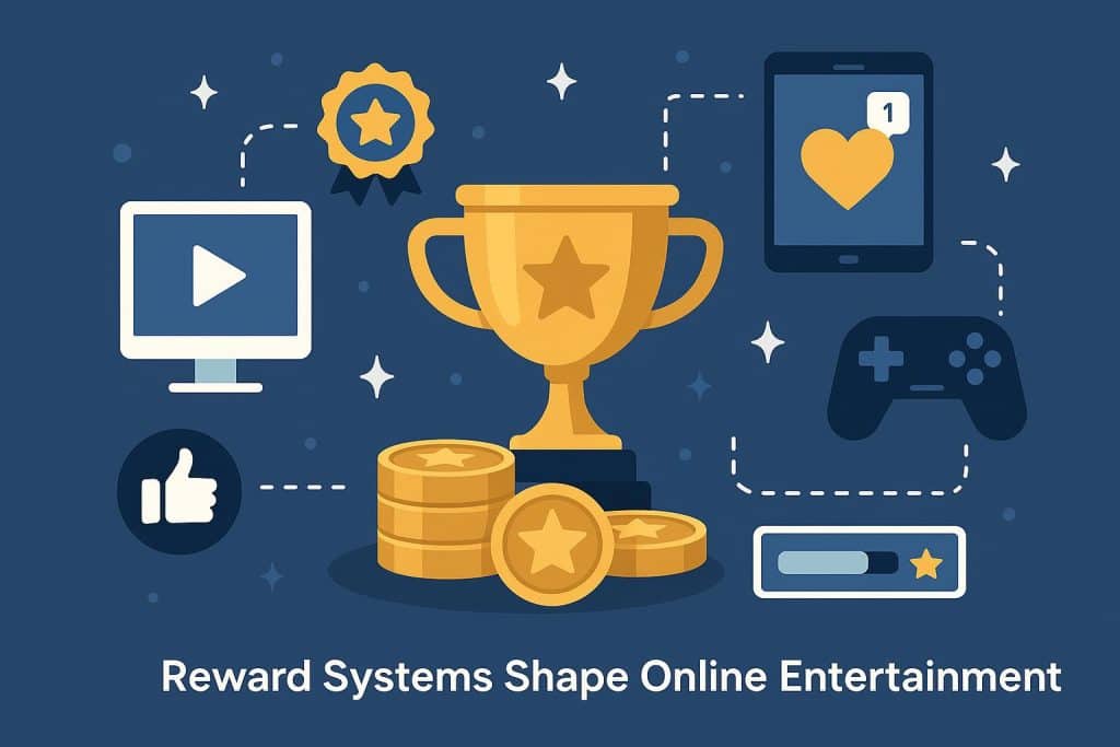Digital reward icons and platform gamification elements illustrating online entertainment incentives