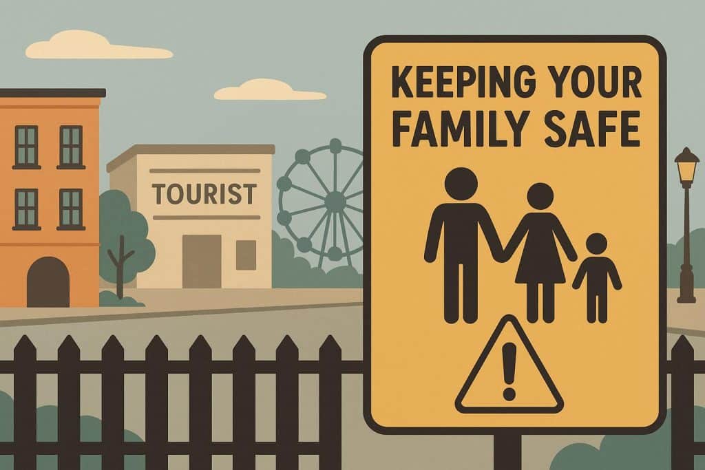 Shenae Whitehead: Keeping Your Family Safe in Tourist Areas Secure family enjoying vacation in a popular tourist spot with visible safety measures in place