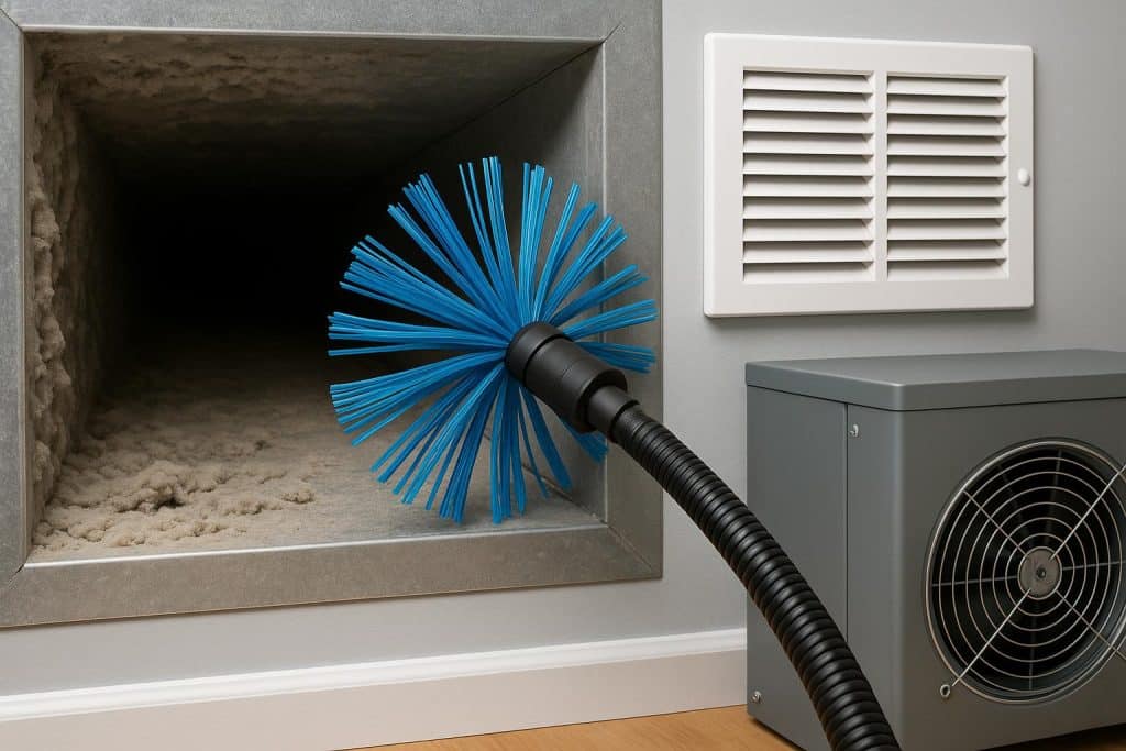 Technician cleaning air ducts to enhance HVAC system efficiency and indoor air quality