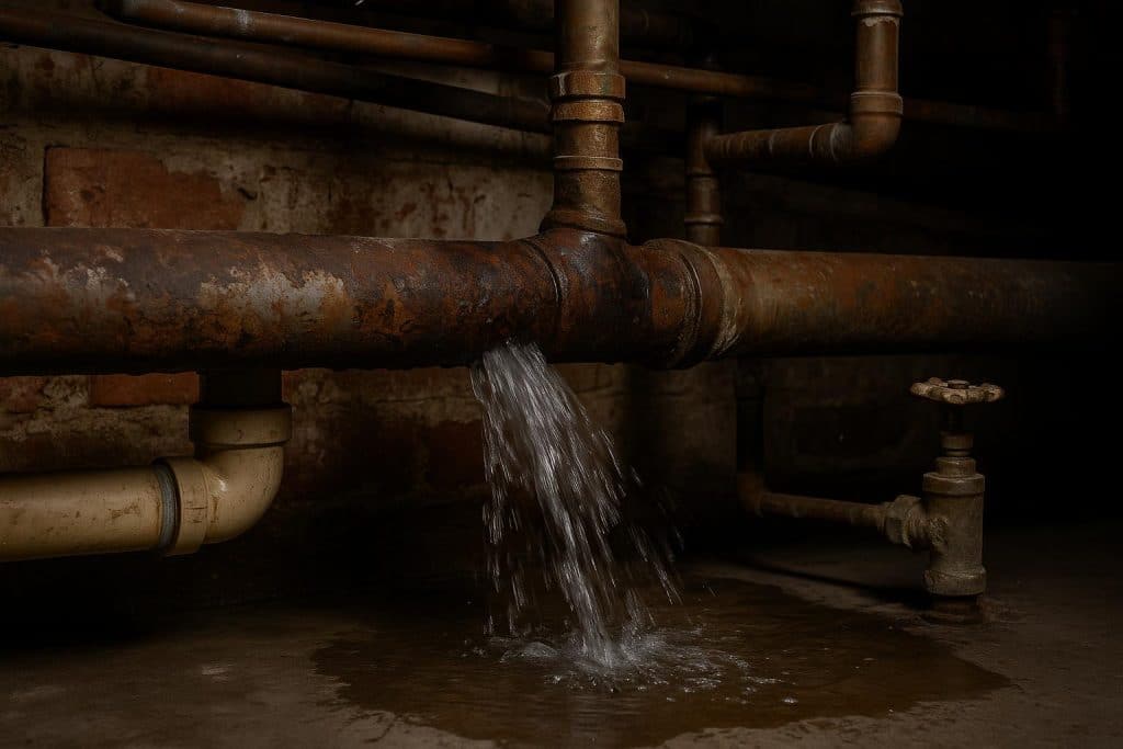 The Hidden Dangers of Poor Plumbing: Why Tulsa Homeowners Should Invest in Quality Leaking kitchen pipe causing water damage under sink in a Tulsa home, highlighting plumbing risks