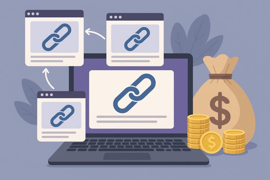 Private blog network backlinks concept with interconnected websites and SEO growth graphics