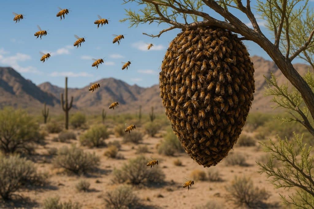 How To Prevent Your La Quinta Home From Being Infested By Bees Honeybees thriving on desert wildflowers in La Quinta’s arid landscape with large hives visible