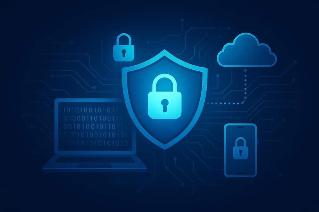 How Cybersecurity Keeps Digital Platforms and Users Safe Firewall and shield protecting digital devices against cyber threats and hacking attempts