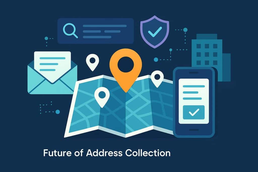 Modern digital address collection and verification technology with secure data interface illustration