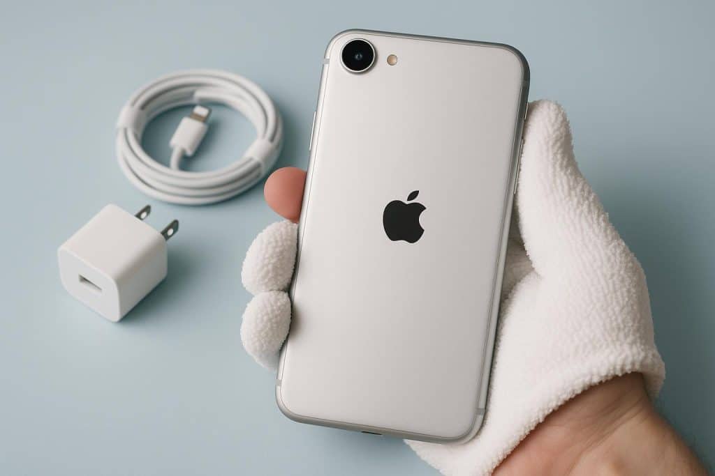 iPhone Air placed on a wooden table showcasing its slim design and lightweight build