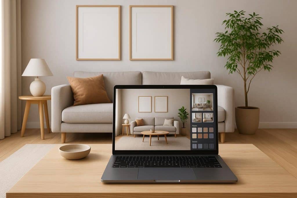 Modern living room redesigned using top free AI interior design tools for home improvement ideas