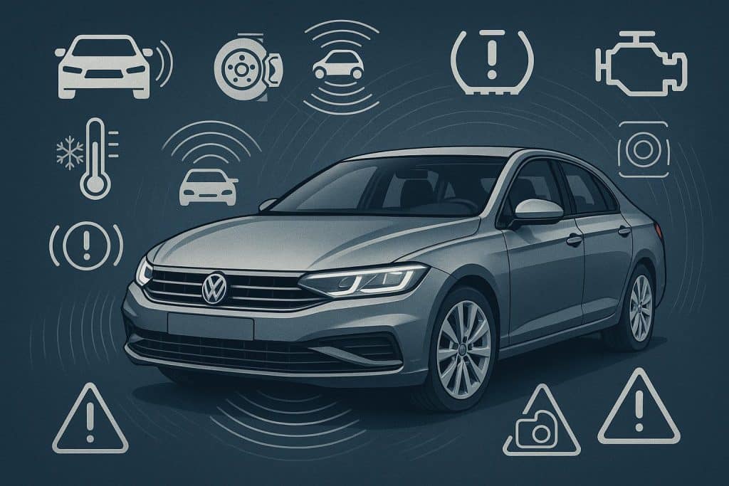Close-up of automotive sensor system inside a modern car engine compartment