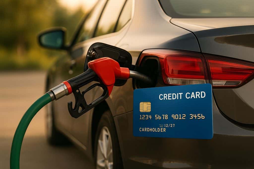 Best Fuel Credit Card for Everyday Commuters Fuel credit card in hand at gas station pump, ideal for daily commuters maximizing rewards