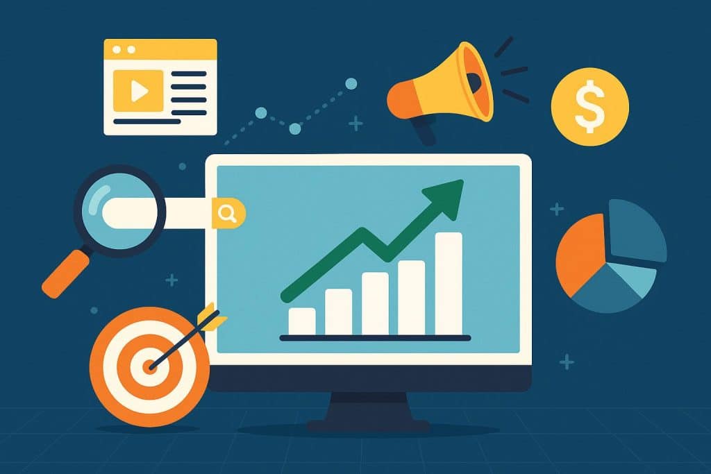 Why Businesses Need Digital Marketing Services For Growth Digital marketing strategy concept for business growth with charts, graphs, and marketing icons
