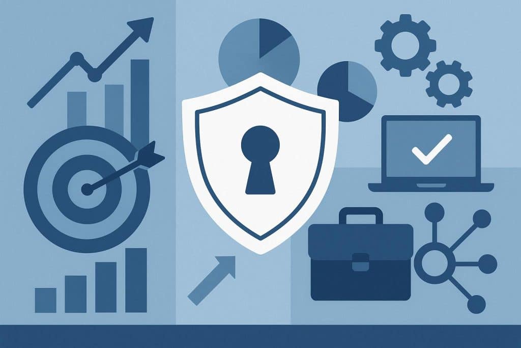 Cybersecurity firm go-to-market strategy infographic with network and digital security icons