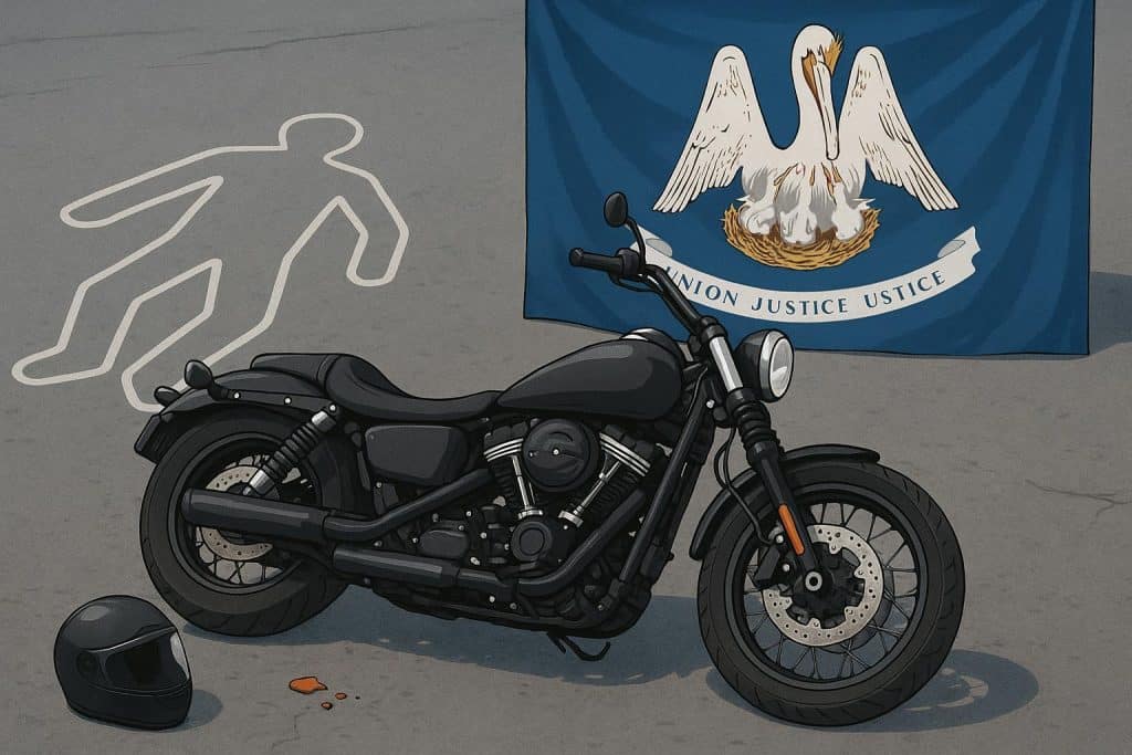 Understanding Motorcycle Accident Law and Riders’ Rights in Louisiana Motorcycle on Louisiana highway with legal documents representing accident law and riders’ rights