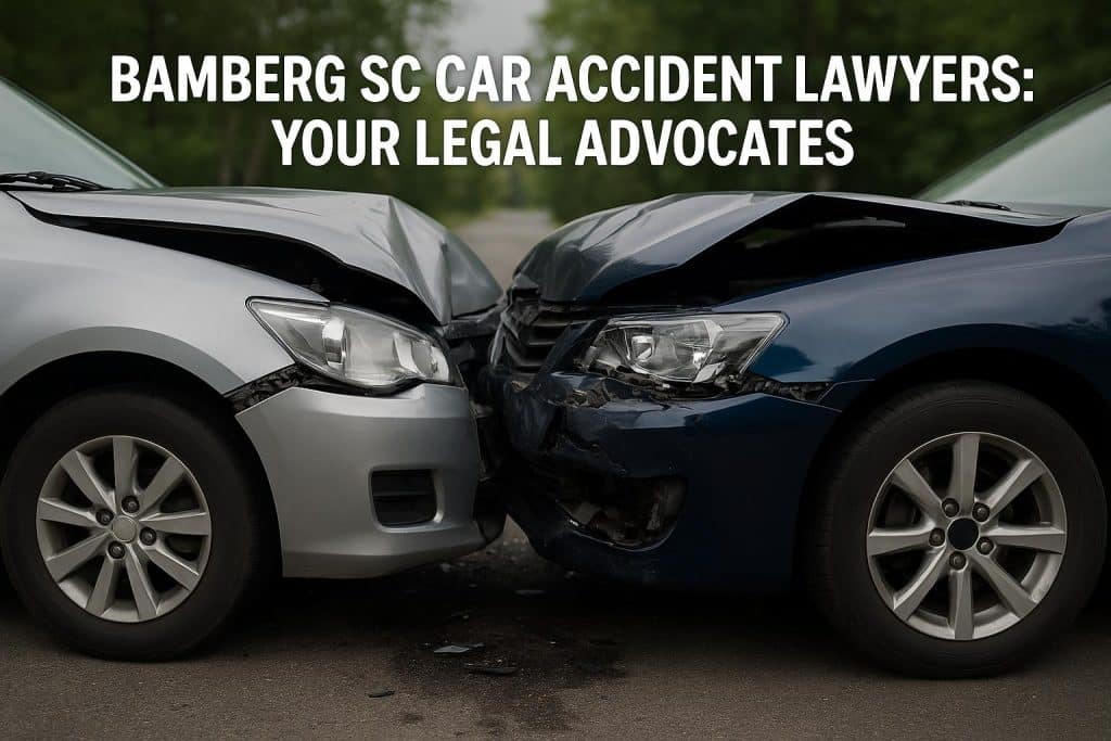 Car accident scene with damaged vehicles representing Bamberg SC legal advocacy services