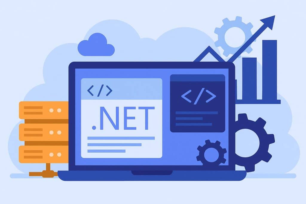 Modern enterprise software interface highlighting .NET development for large-scale business solutions