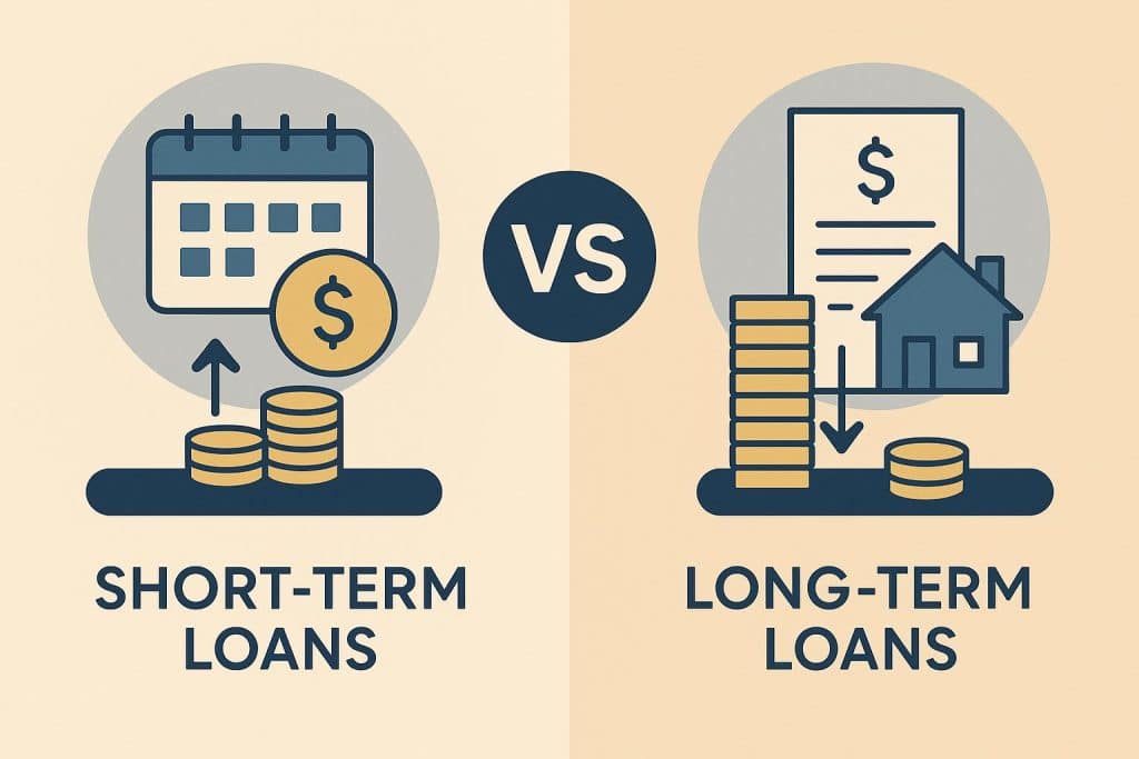 Comparison of short-term and long-term loans with icons representing different loan durations