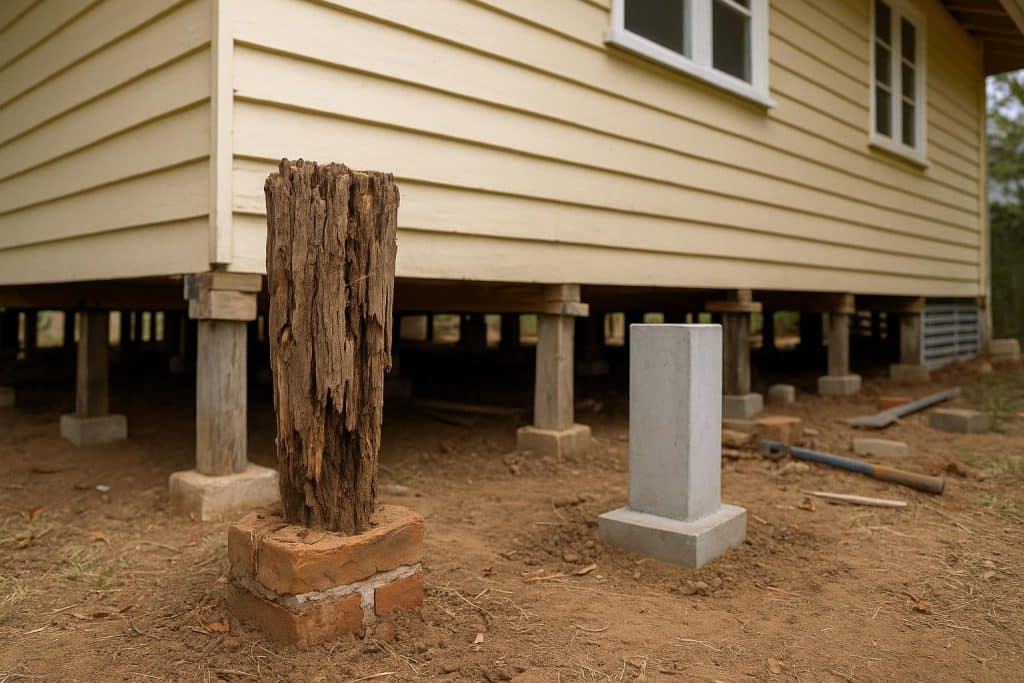 Cracked house foundation and uneven floors indicating need for restumping a home