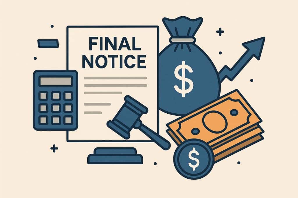 Debt collection process illustration showing overdue payments and creditor-debtor interactions