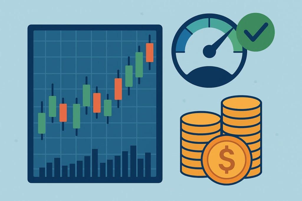 Modern trading platform interface displaying fast order execution, low fees, and market analysis charts