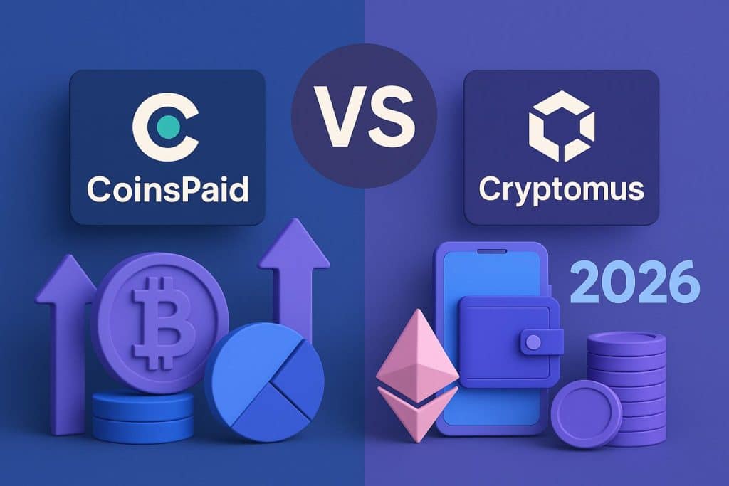 CoinsPaid and Cryptomus logos side by side representing crypto payment gateway comparison