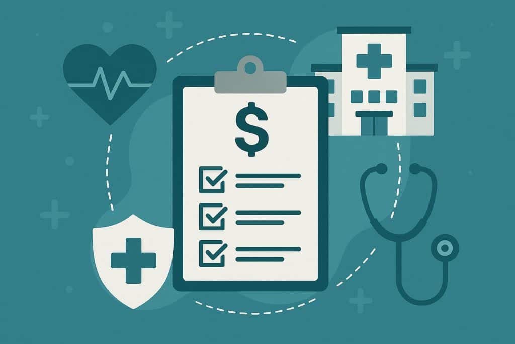 Healthcare services shifting to fee-for-value model concept with medical icons and charts