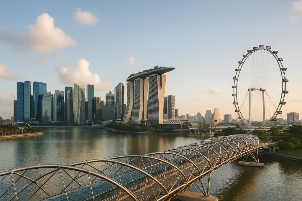 Singapore city skyline with modern skyscrapers symbolizing economic growth and business hub status