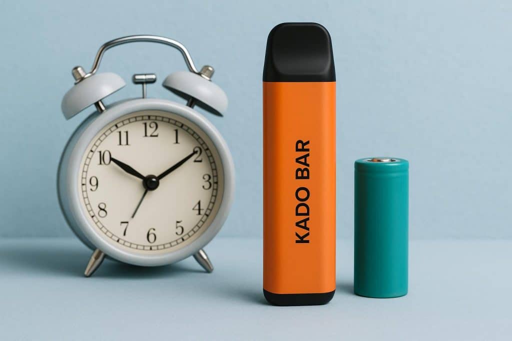 Kado Bar vape device with battery icon and usage guide highlights