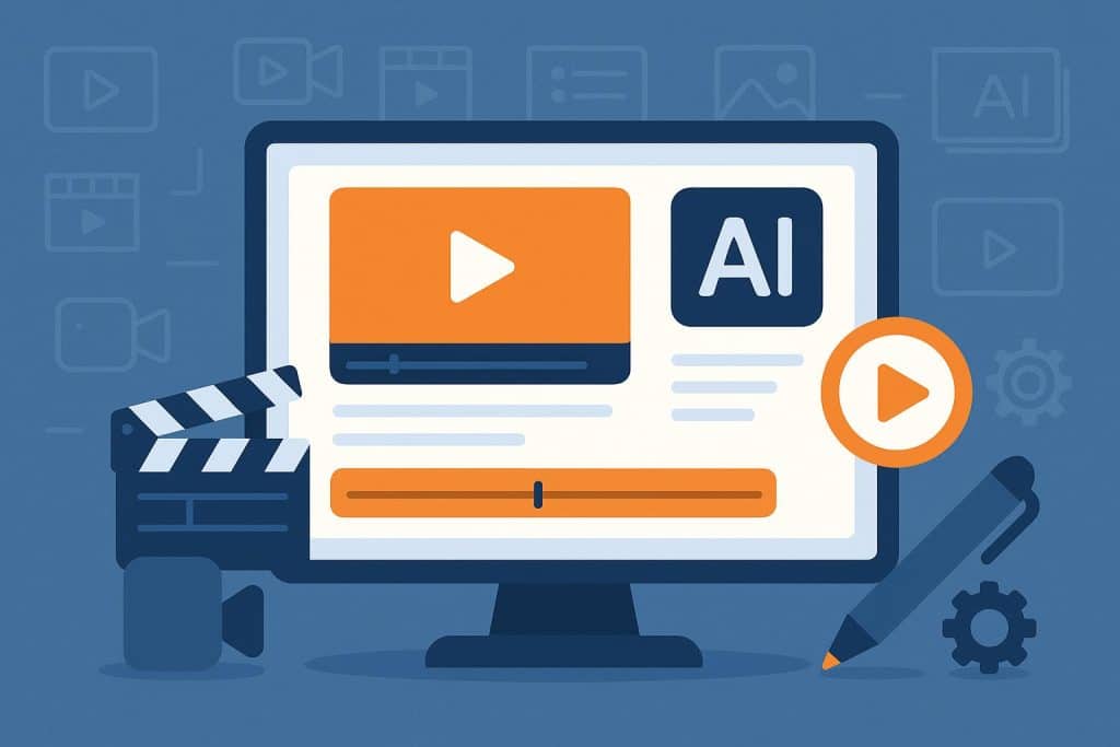 AI-powered video editing software interface with dynamic tools for small business content creation