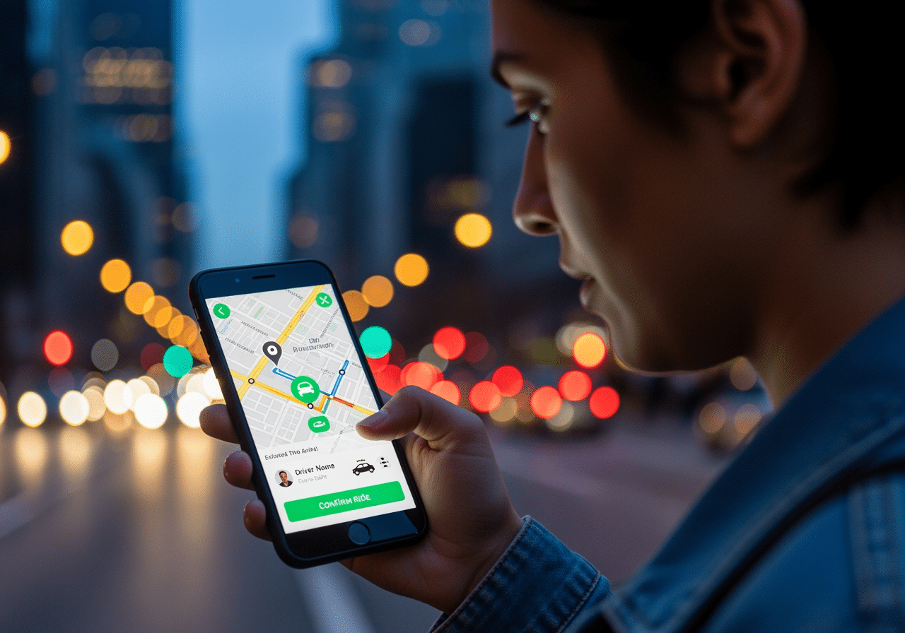A person using a smartphone to book a ride - On-Demand Transportation Services