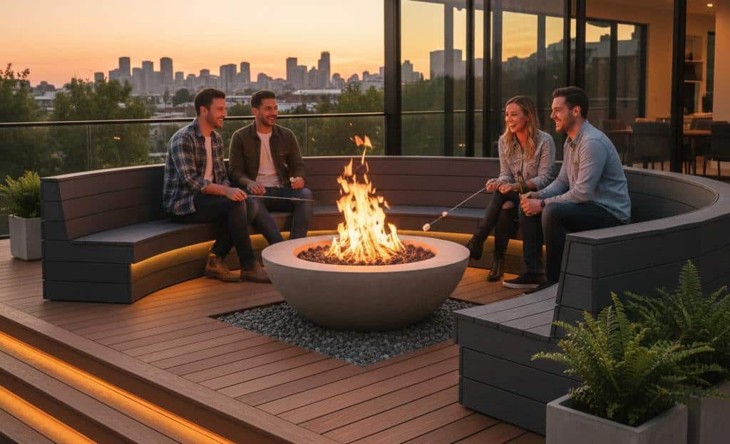 A group of people sitting around a fire pitAI-generated content may be incorrect.