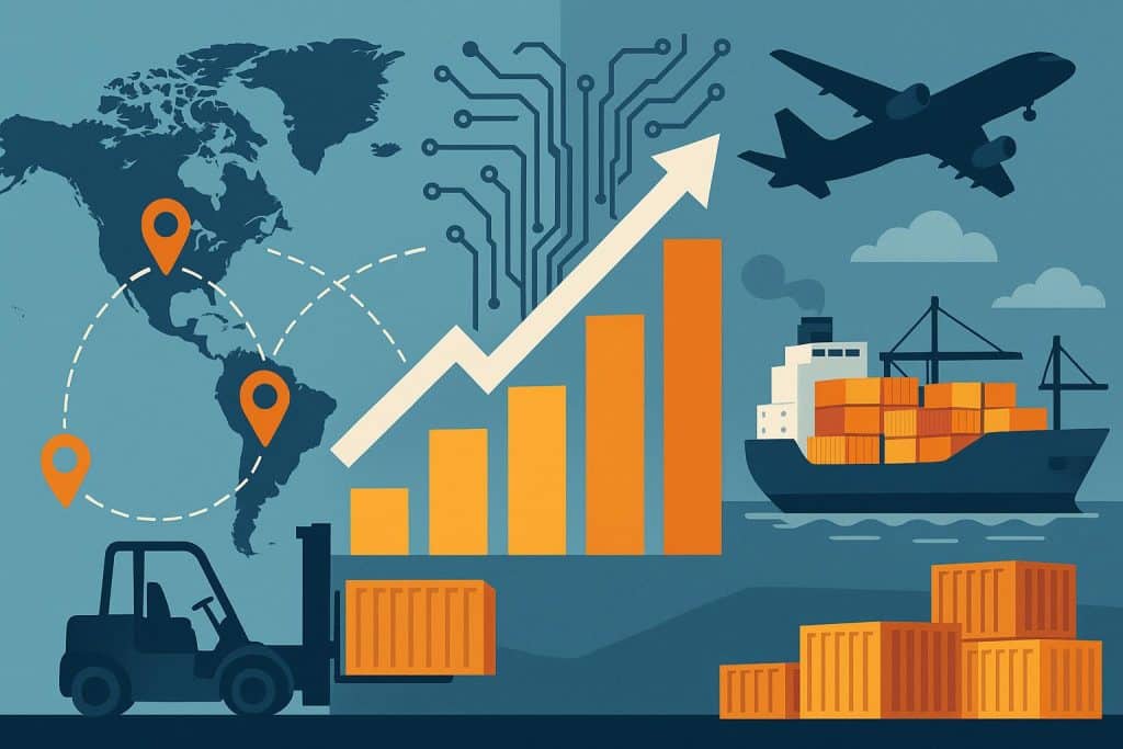 Global supply chain network with digital connections illustrating strategic logistics trends