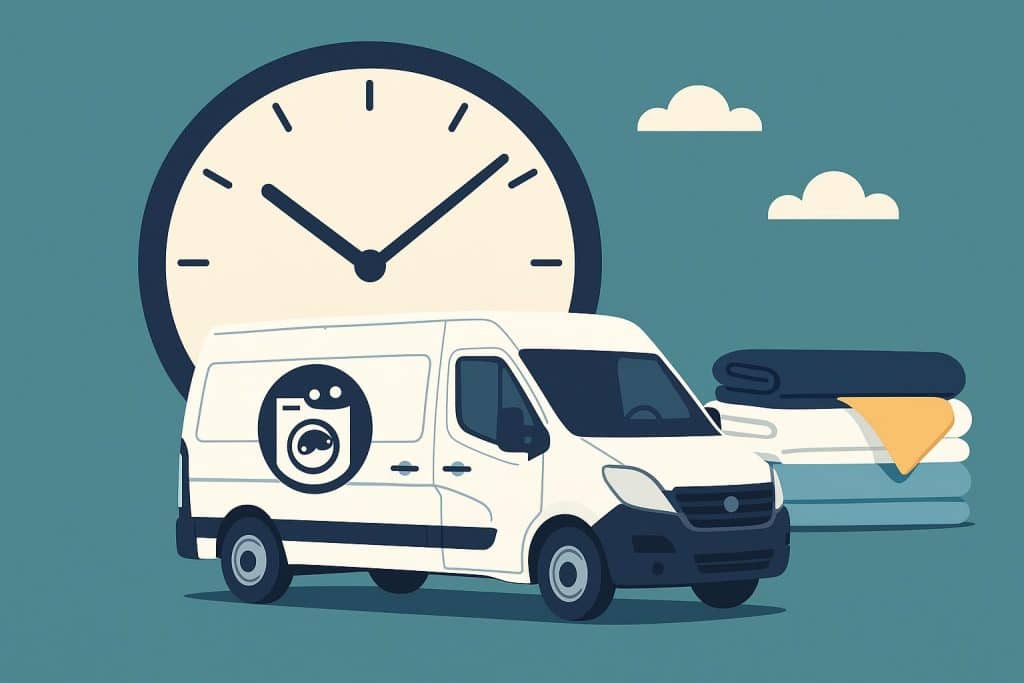 Smartphone scheduling mobile laundry pickup to boost executive productivity and save time.