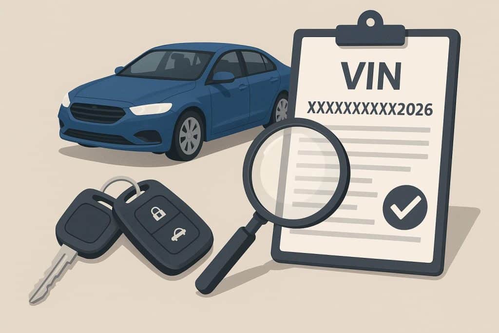 How to avoid getting scammed when buying a used car in 2026: The ultimate guide to VIN checks and history reports Used car parked with VIN visible, representing vehicle checks and fraud prevention tips