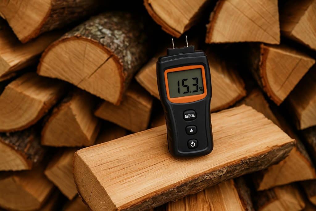 What is the Optimum Moisture Content of Firewood? Stacked firewood showing varying moisture levels for optimal burning and efficient heating