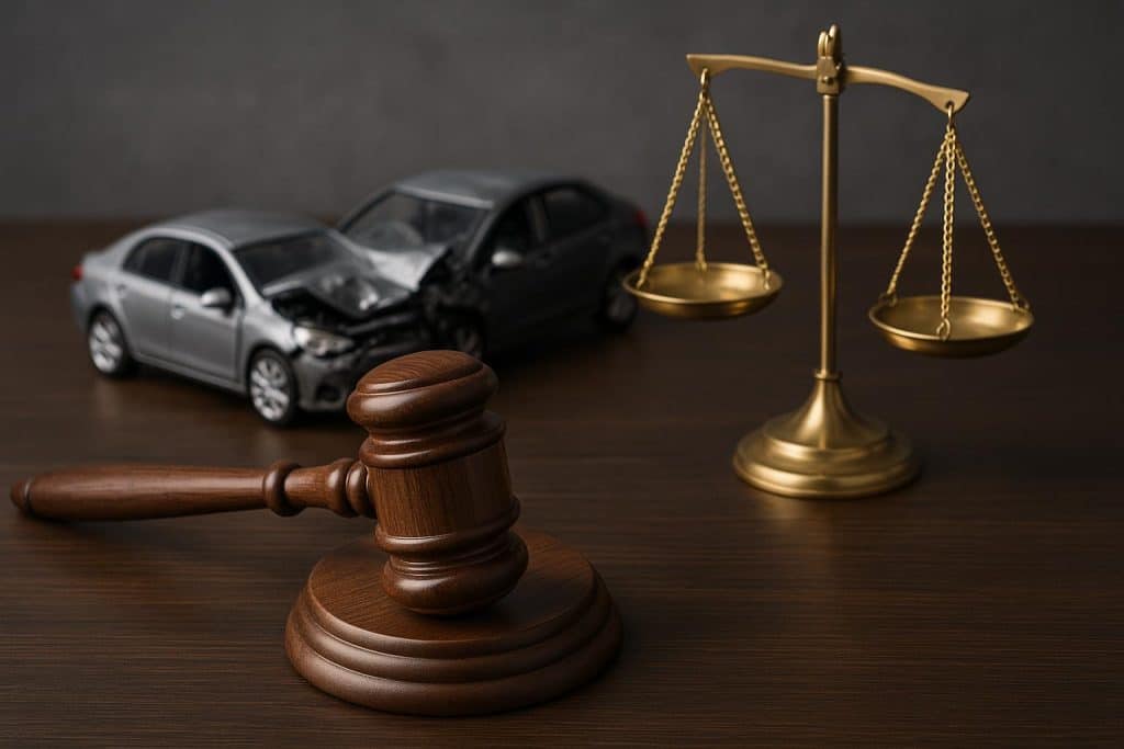 Gavel and car keys on desk symbolizing legal help for car accident settlements