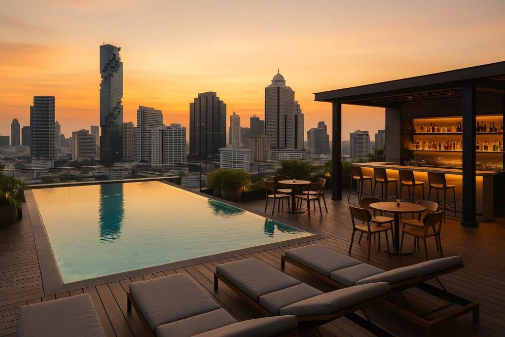 Top 10 Picks for the Best Rooftop Hotel Bangkok This Year Luxury rooftop hotel in Bangkok with city skyline views and modern outdoor lounge area