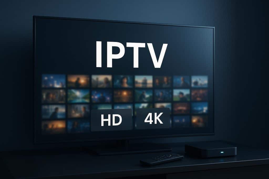 IPTV – Premium IPTV Streaming Service with HD & 4K Channels Smart TV displaying IPTV interface with HD and 4K streaming channel options for premium service