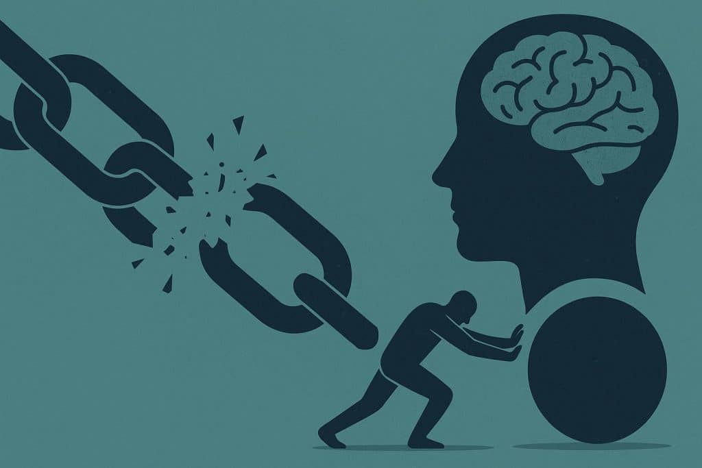Symbolic maze with barriers representing mental and physical struggles in breaking bad habits