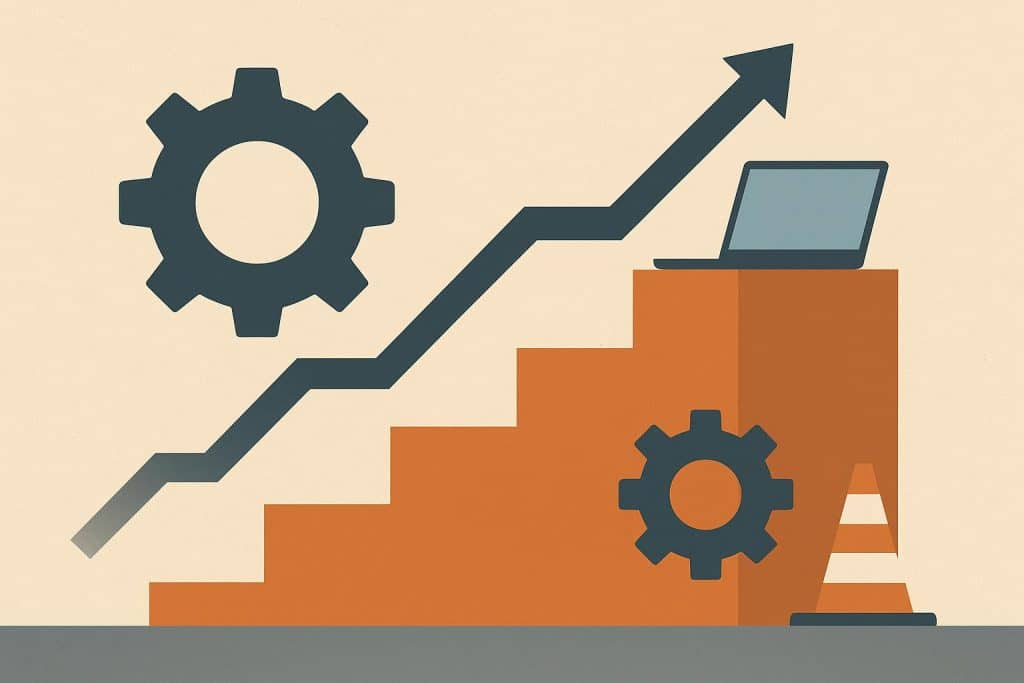 Abstract concept of engineering teams facing challenges in large-scale technical skill development