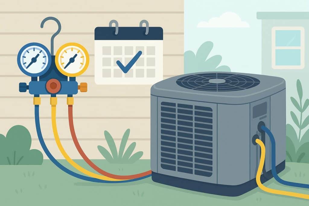 How Often Should You Schedule HVAC Tune-Ups? Technician inspecting residential HVAC system during routine maintenance check